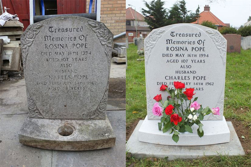 Headstone Restoration, before and after